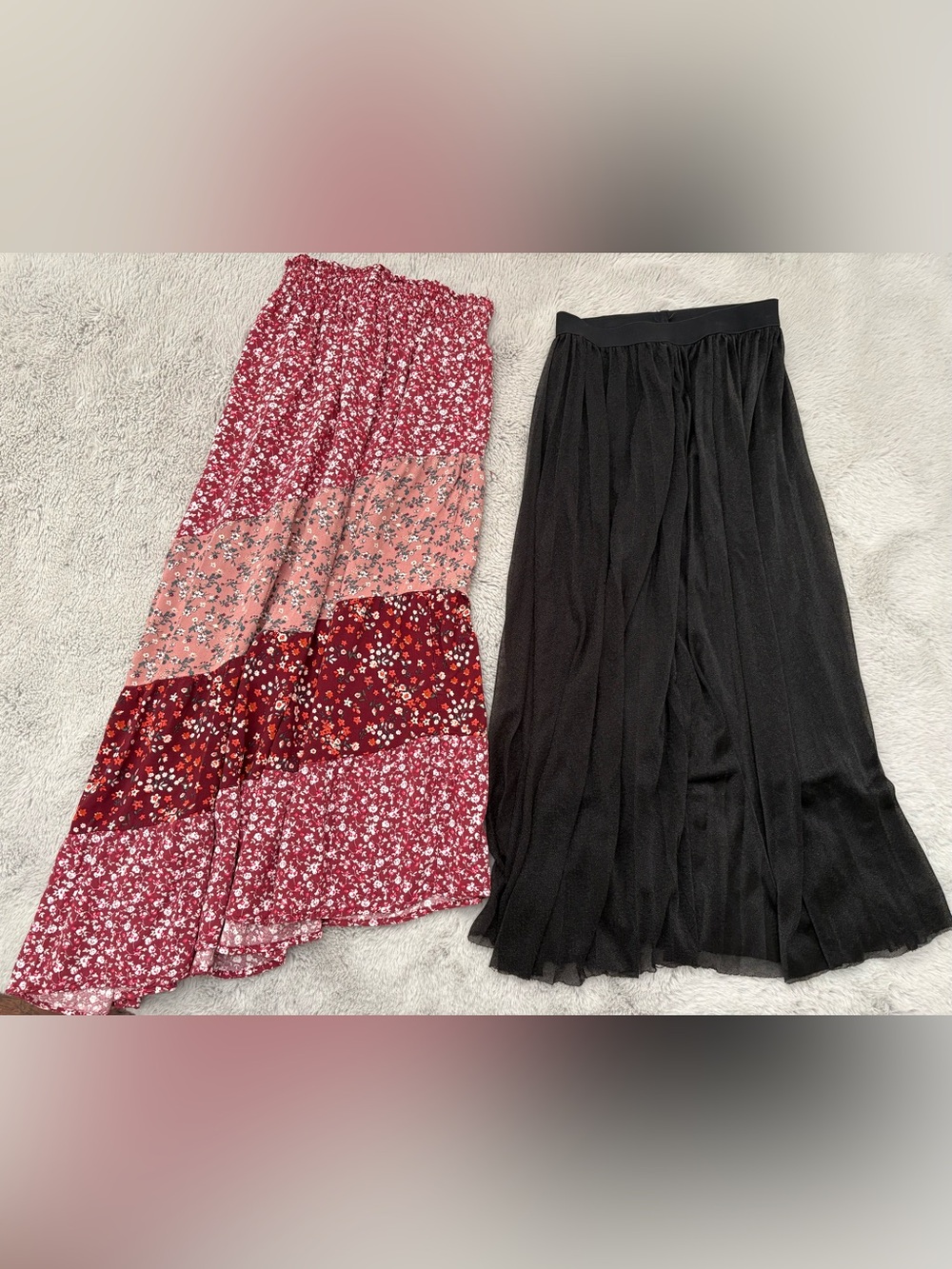 Women’s Floral & Black Tiered Skirts - Casual Everyday Style
